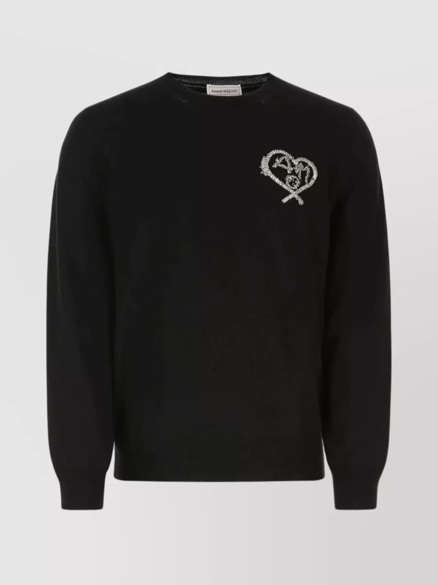 Shop Alexander Mcqueen Ribbed Wool Crew-neck Sweater In Black