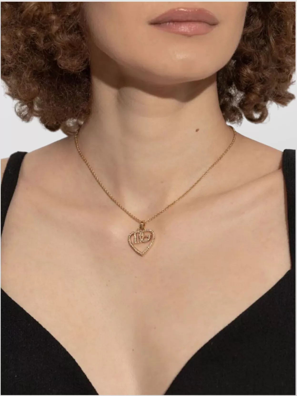 Dolce & Gabbana Heart And Logo Rhinestones Pendant Necklace Accessories In Gold