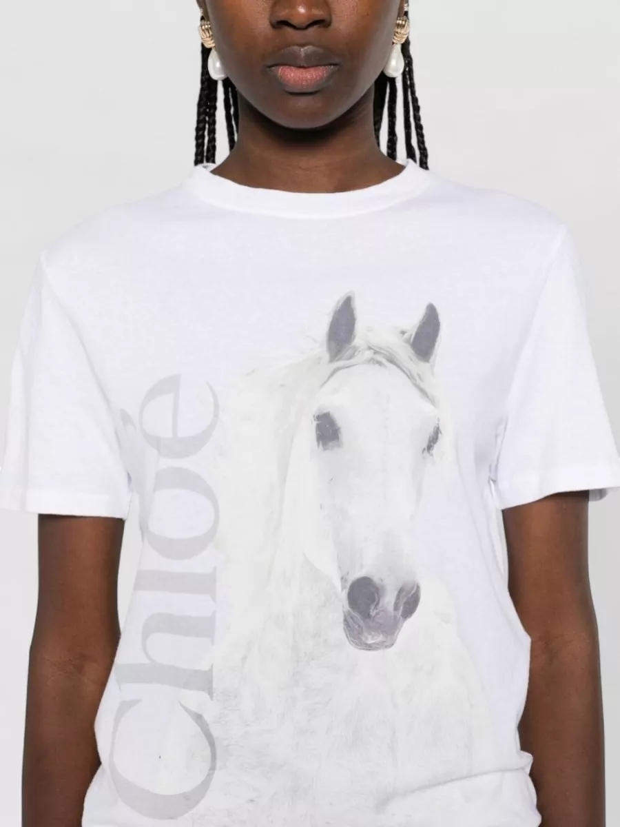 Chloé Cotton Crew Neck Graphic Short Sleeve T-Shirt