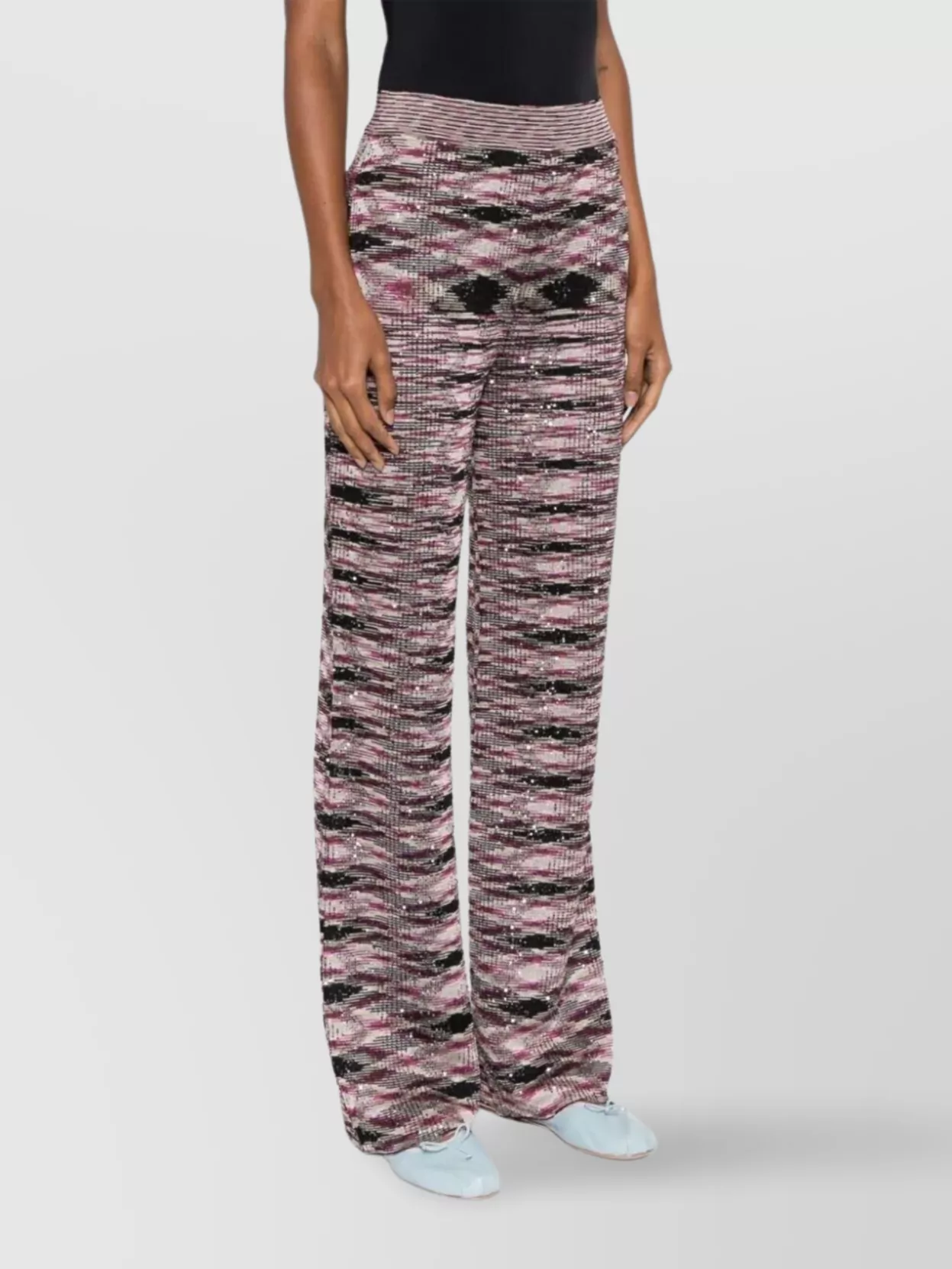 Missoni High Waist Flared Leg Patterned Trousers In Pink