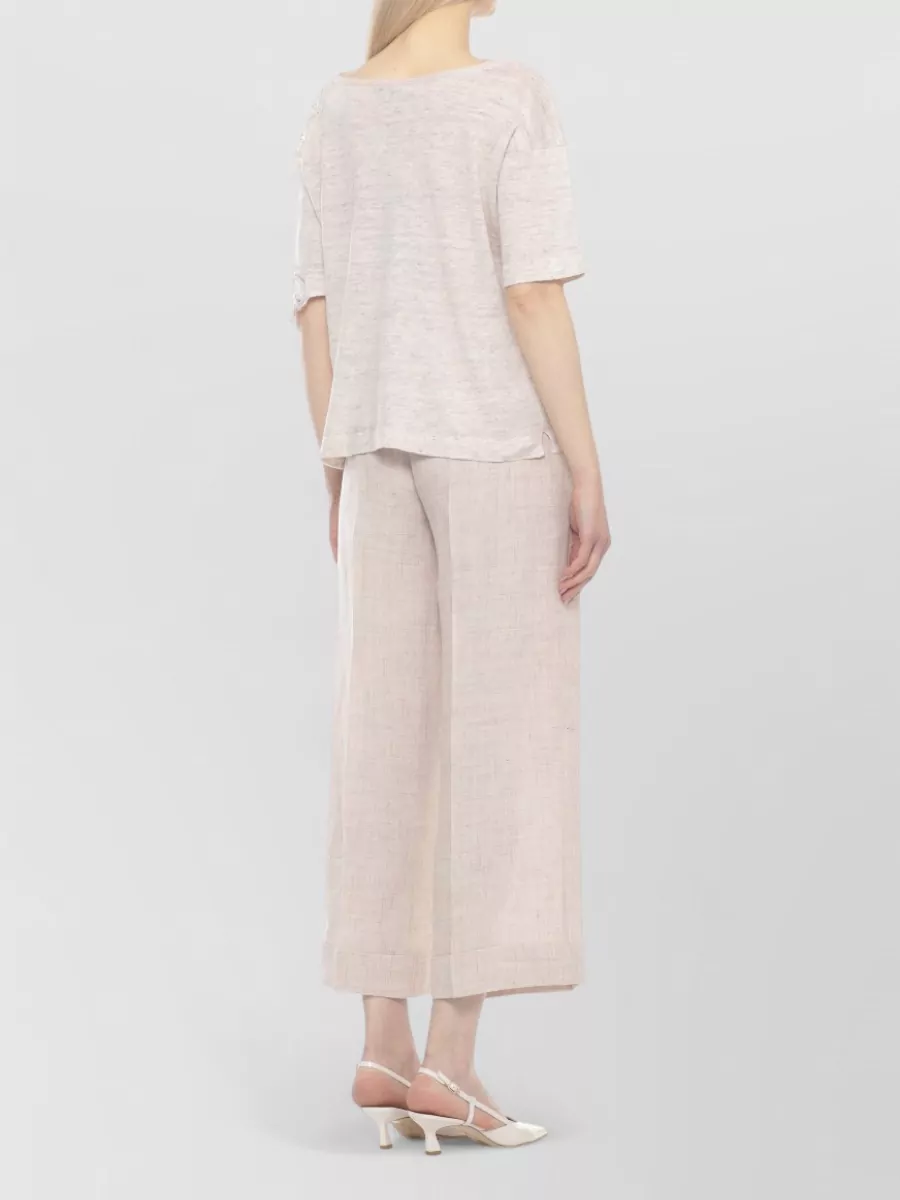 D.exterior Linen Blend Short-Sleeve Crewneck Top