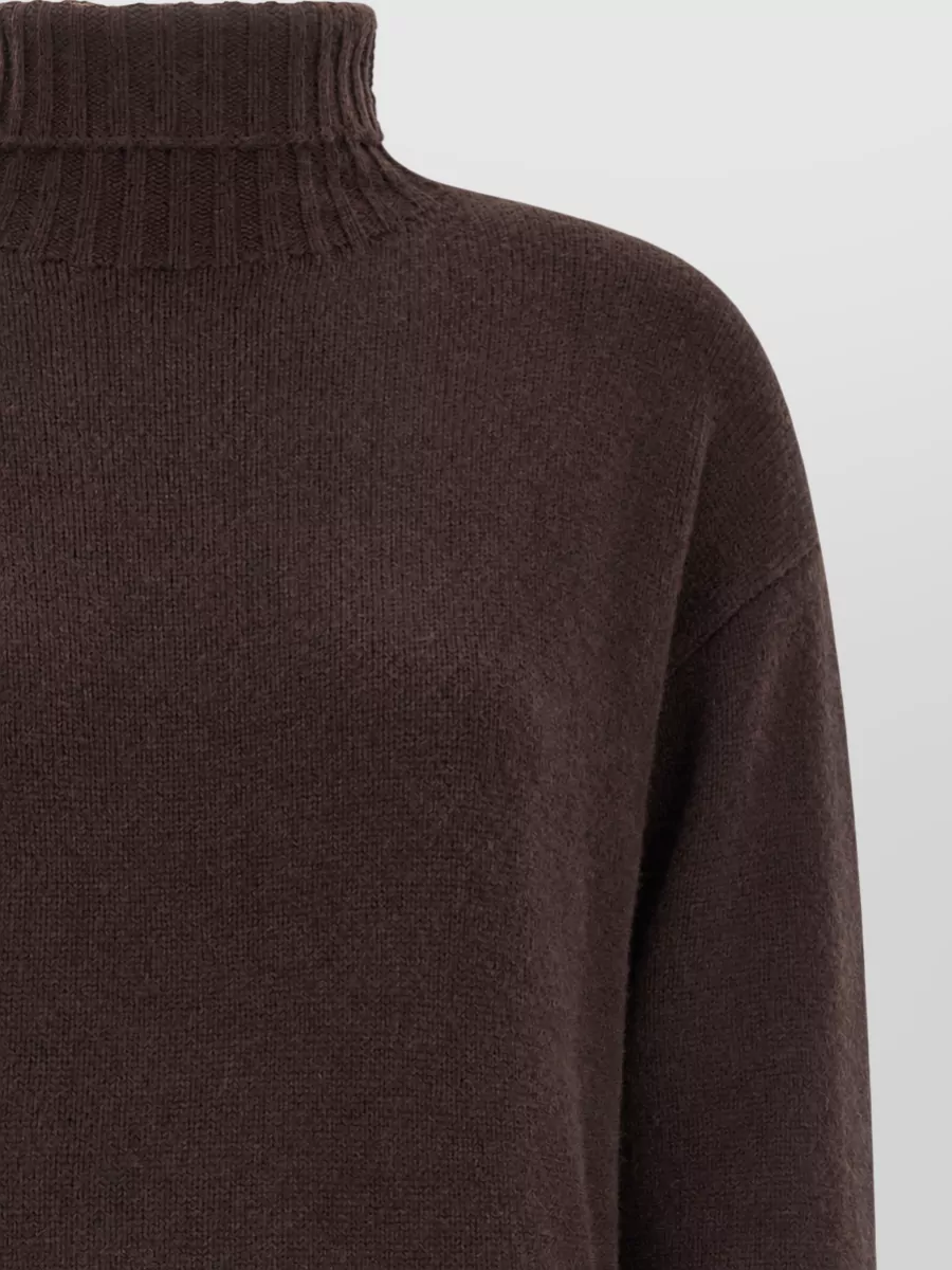 Max Mara Cashmere Wool Ribbed High Neck Midi Knitted Dress