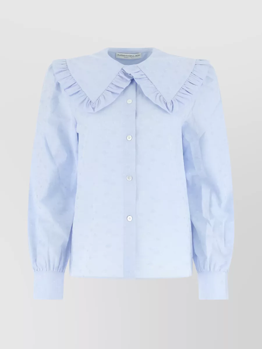 Shop Alessandra Rich Rose Spotted Ruffle Collar Top In Blue