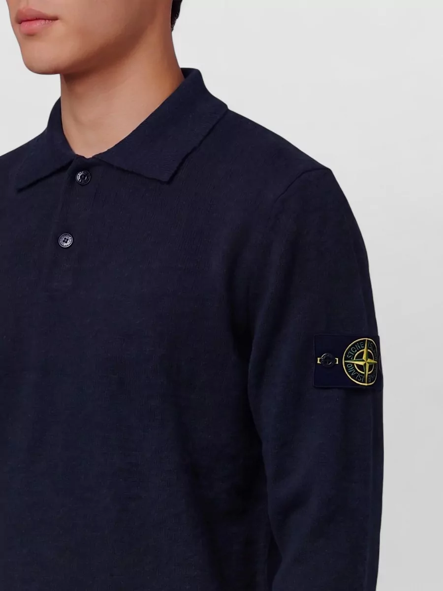 Stone Island Virgin Wool Long-Sleeve Polo Shirt
