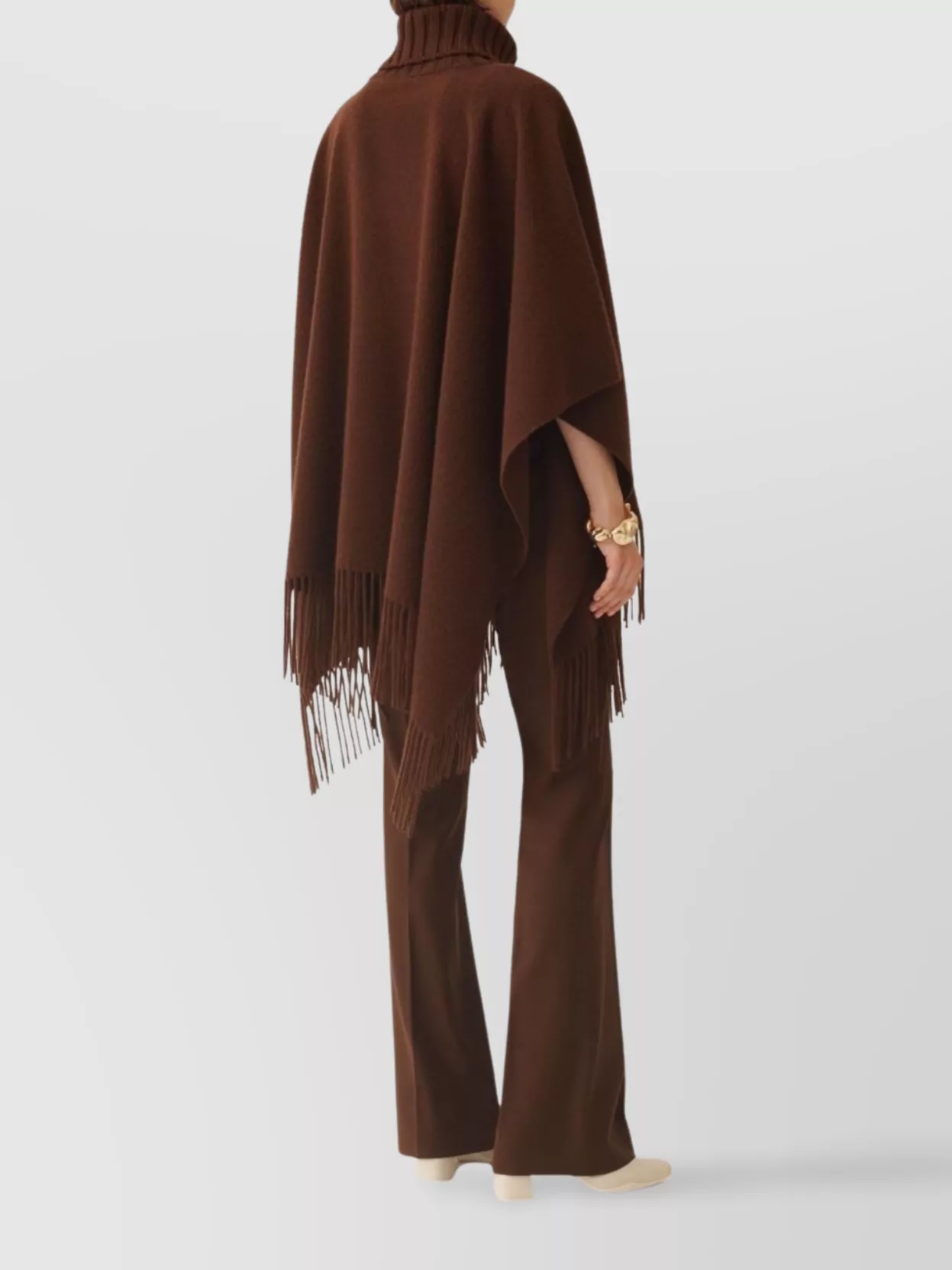 Fabiana Filippi Relaxed Fit Wool Poncho With Fringe Hem