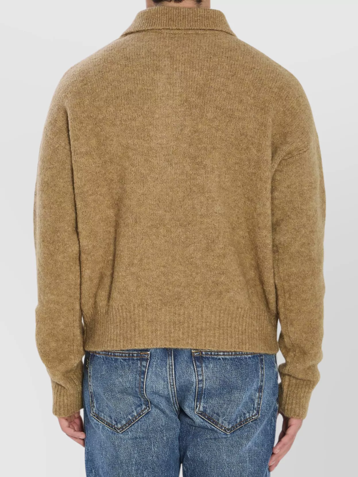 Ami Paris Alpaca And Wool Blend Long Sleeve Polo