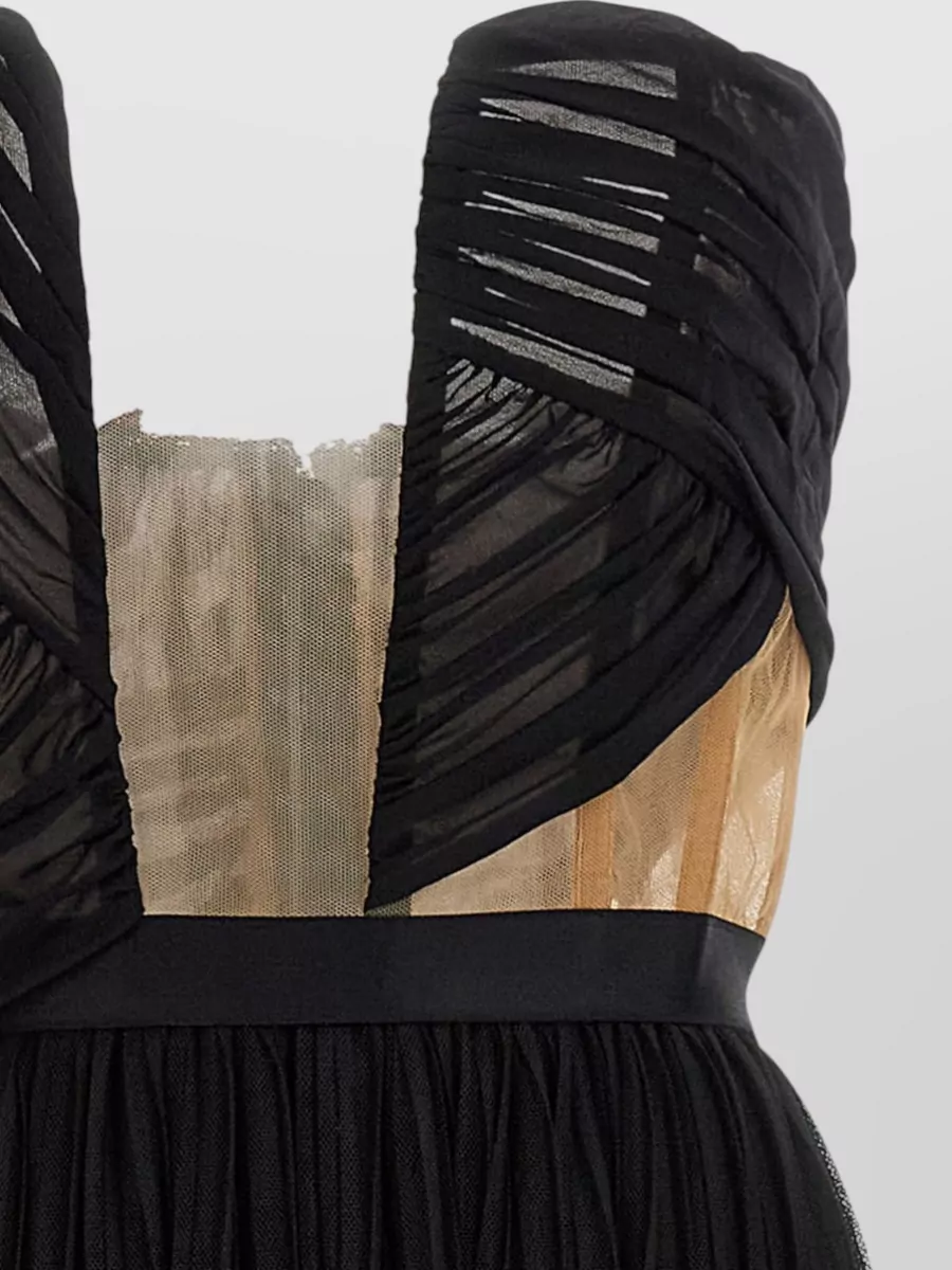 Nensi Dojaka Strapless Gown Sheer Overlay Ruched Mesh