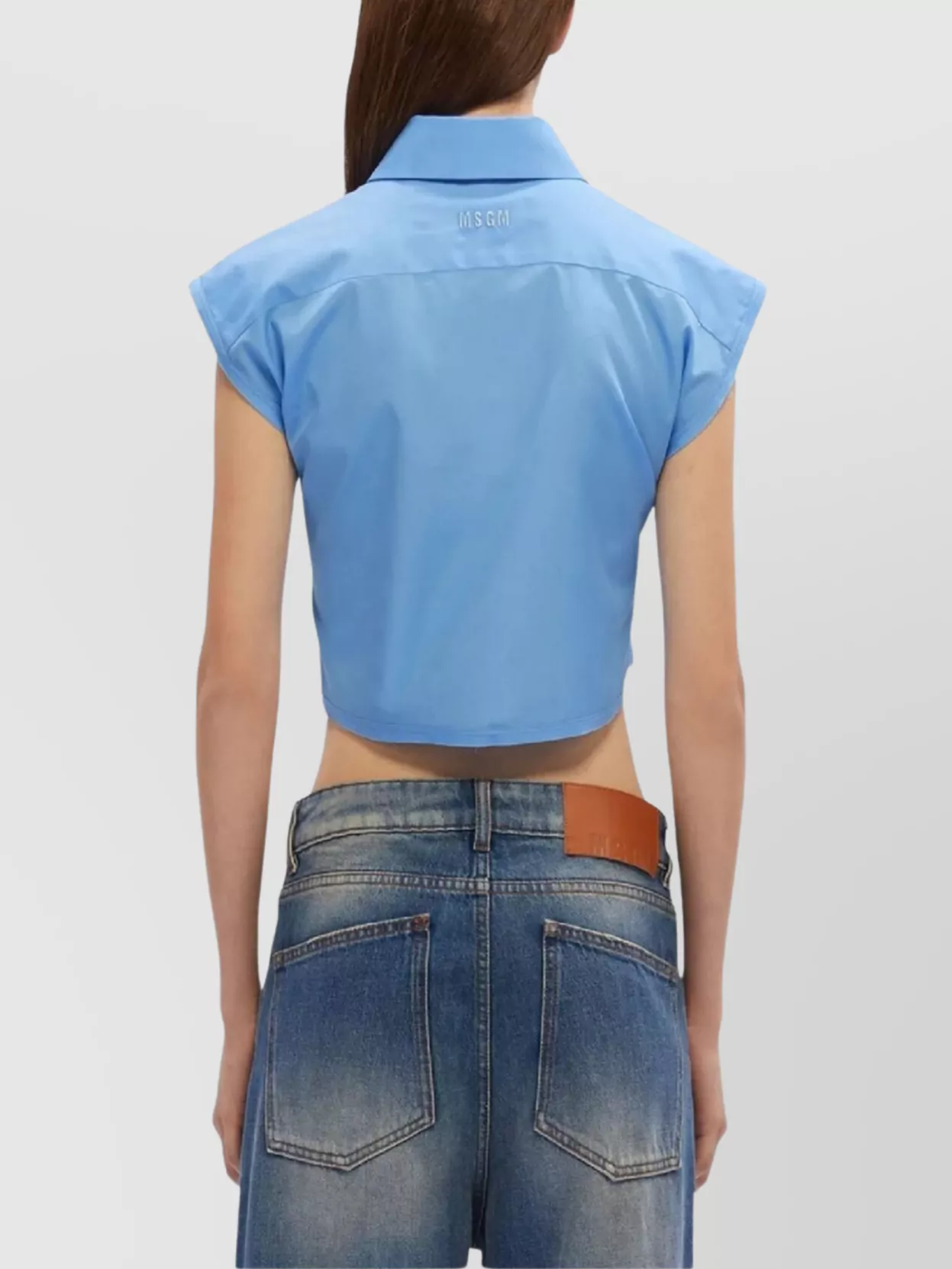 Msgm Belted Cap Sleeve Cropped Shirt