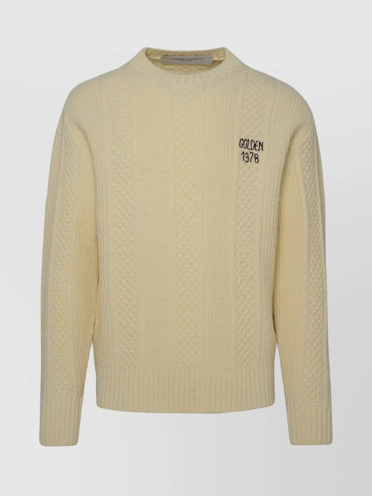 Shop Golden Goose Wool Crew Neck Sweater With Cable Knit
