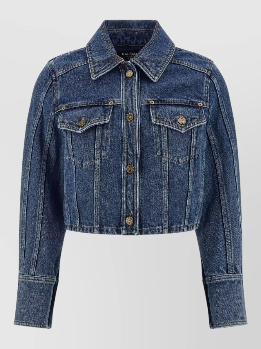 Balmain Blazer Featuring Chest Pockets Long Sleeves In Blue