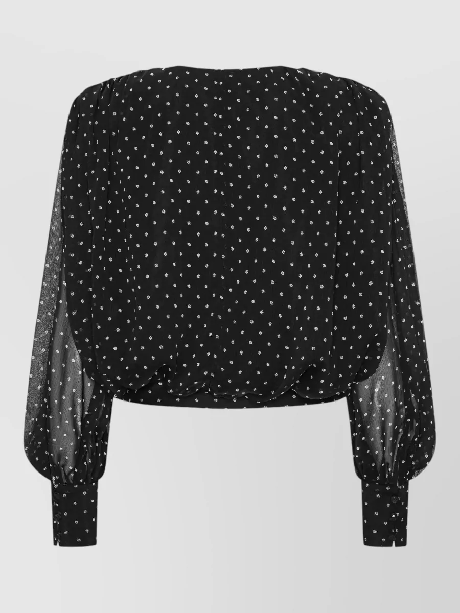 Rotate Floral-Print Draped V-Neck Long-Sleeve Blouse