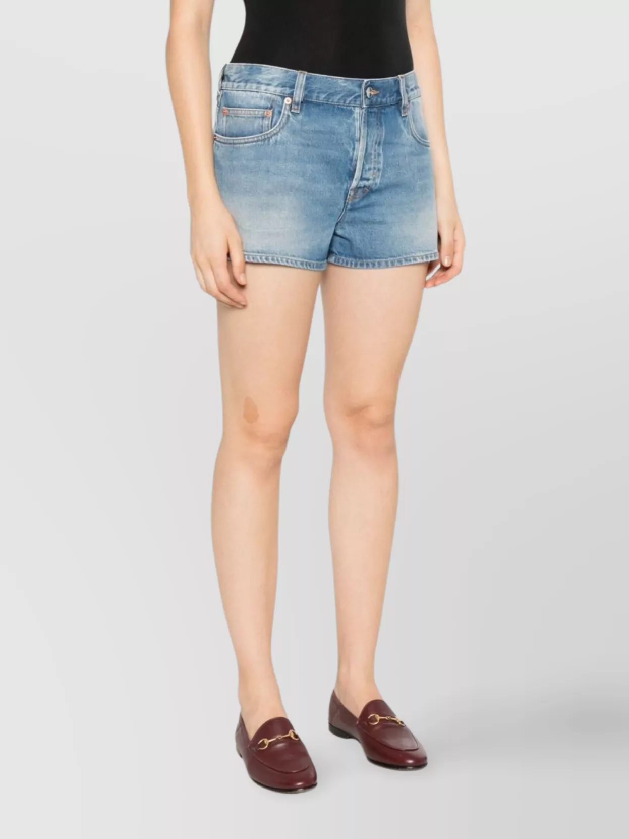 Gucci Faded Effect Cotton Denim Shorts In Blue