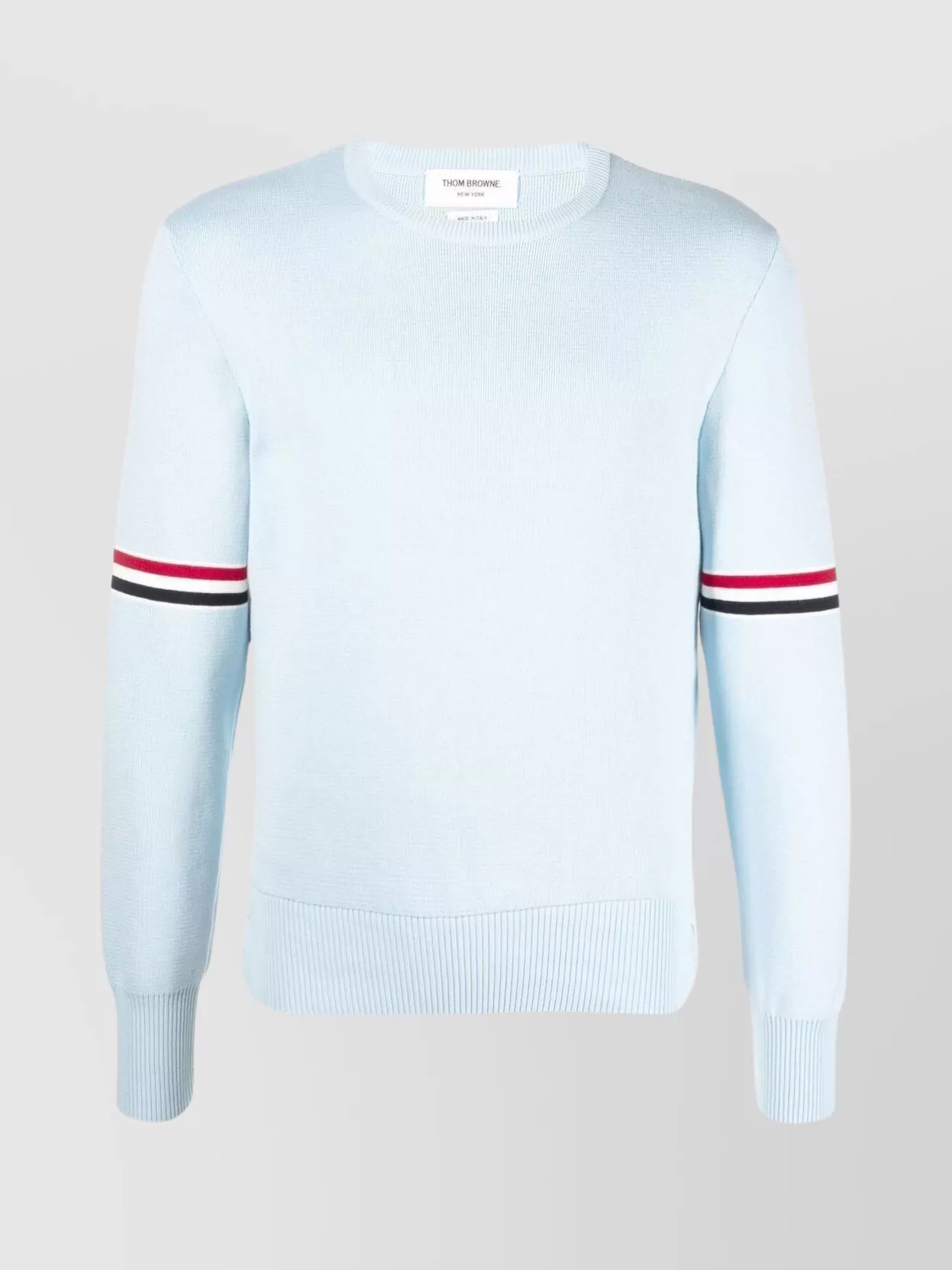 Shop Thom Browne Ribbed Crewneck Sweater With Striped Sleeve Detailing In White