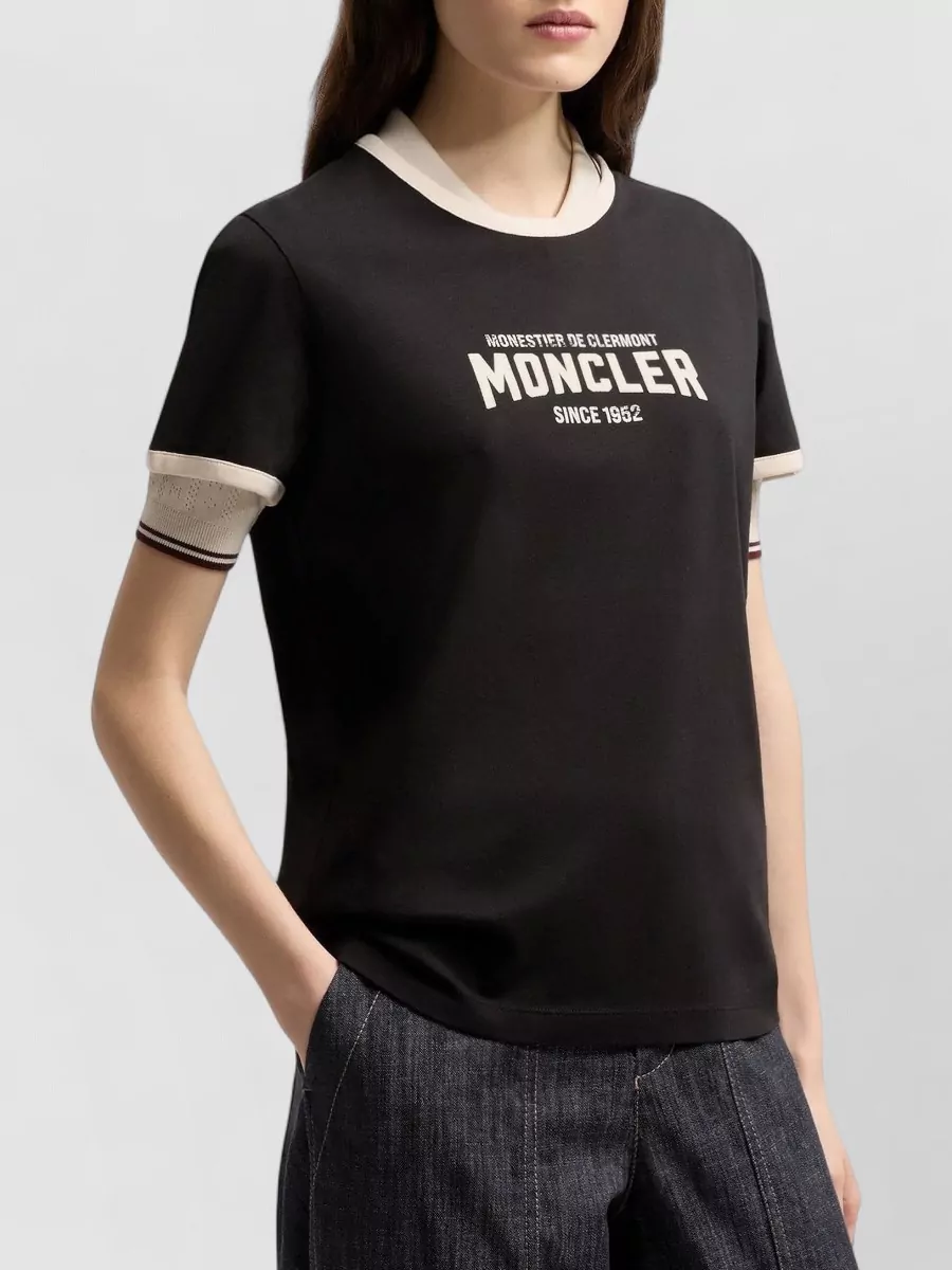 Moncler Cotton Ribbed Logo-Print Short-Sleeve T-Shirt