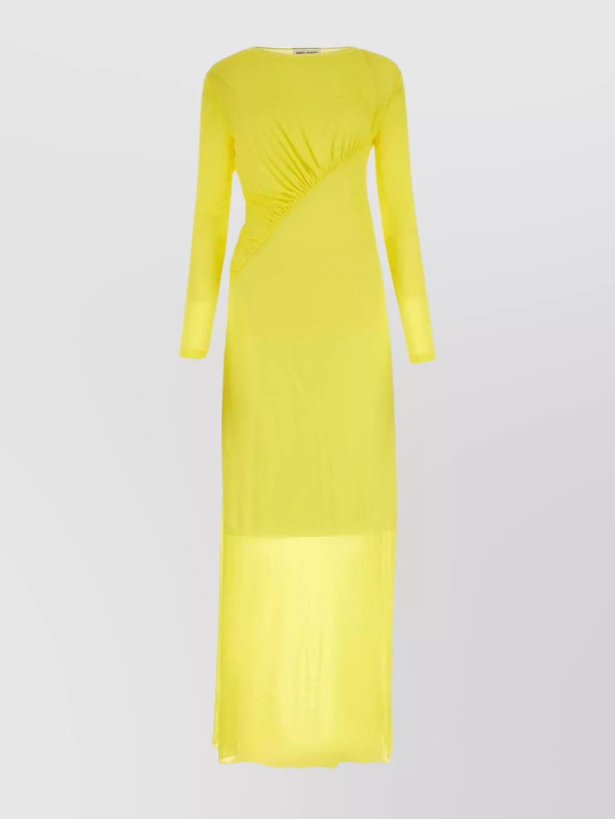 Shop Saint Laurent Flowing Maxi Dress With Ruched Sleeves In Yellow
