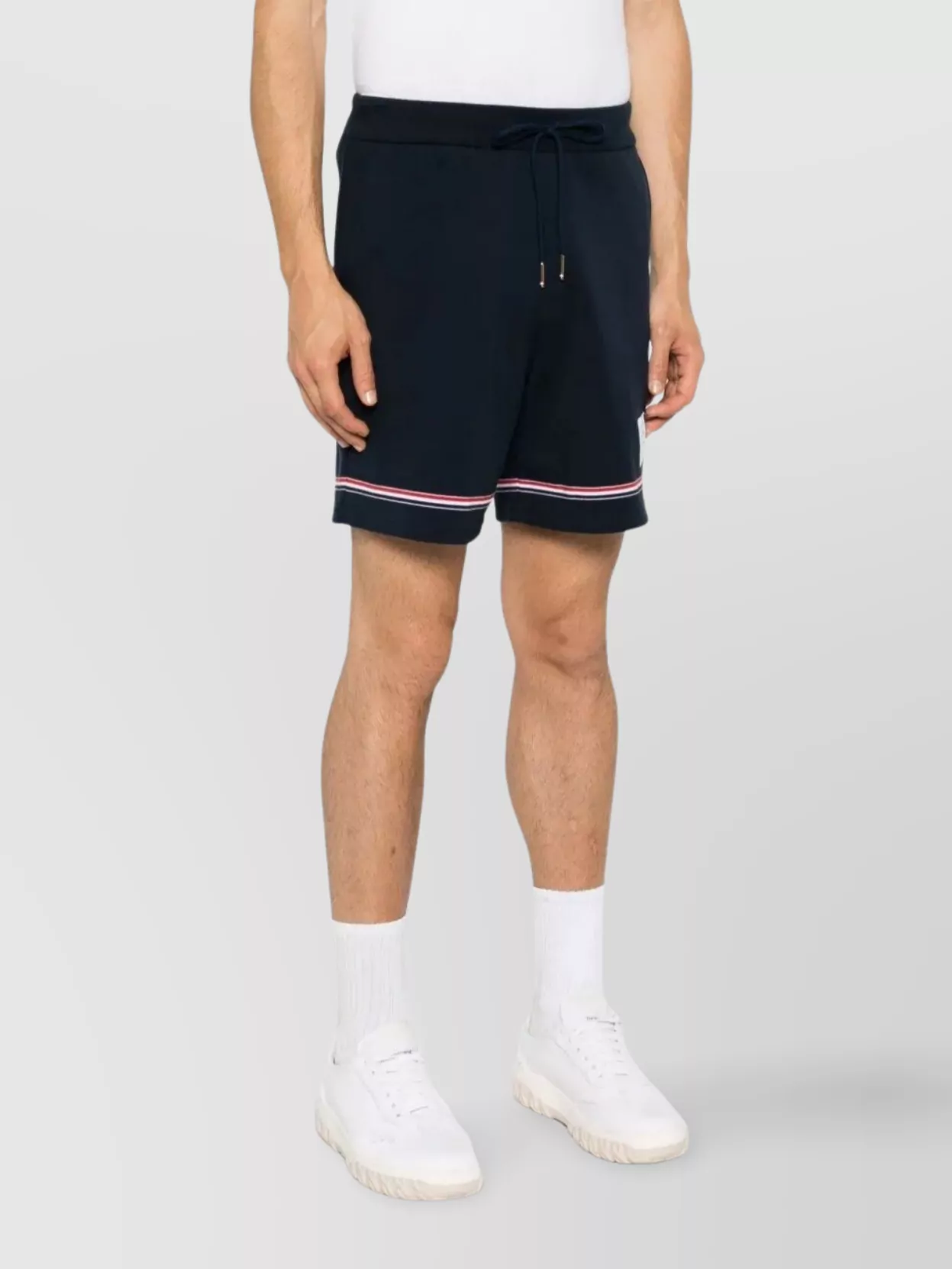 Thom Browne Blue Shorts With Elastic Waist With Drawstring And Rwb Striped Detail In Cotton Man