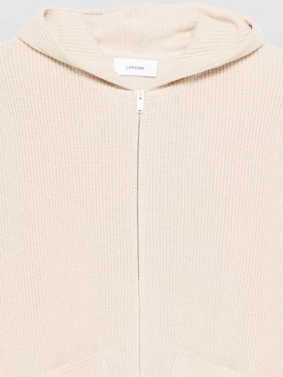 Lardini Ribbed Knit Cotton Hooded Jacket