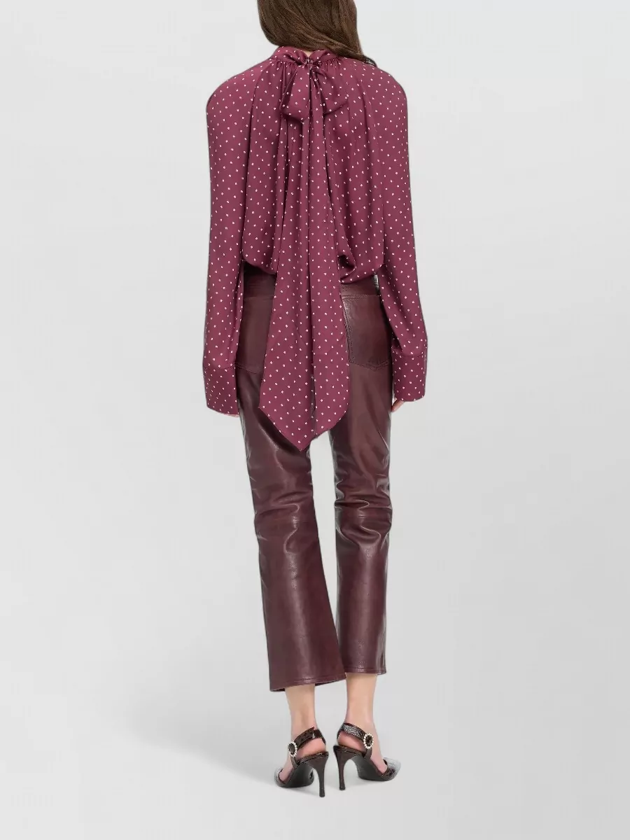 Rotate Polka-Dot Floral-Print Satin High-Neck Blouse