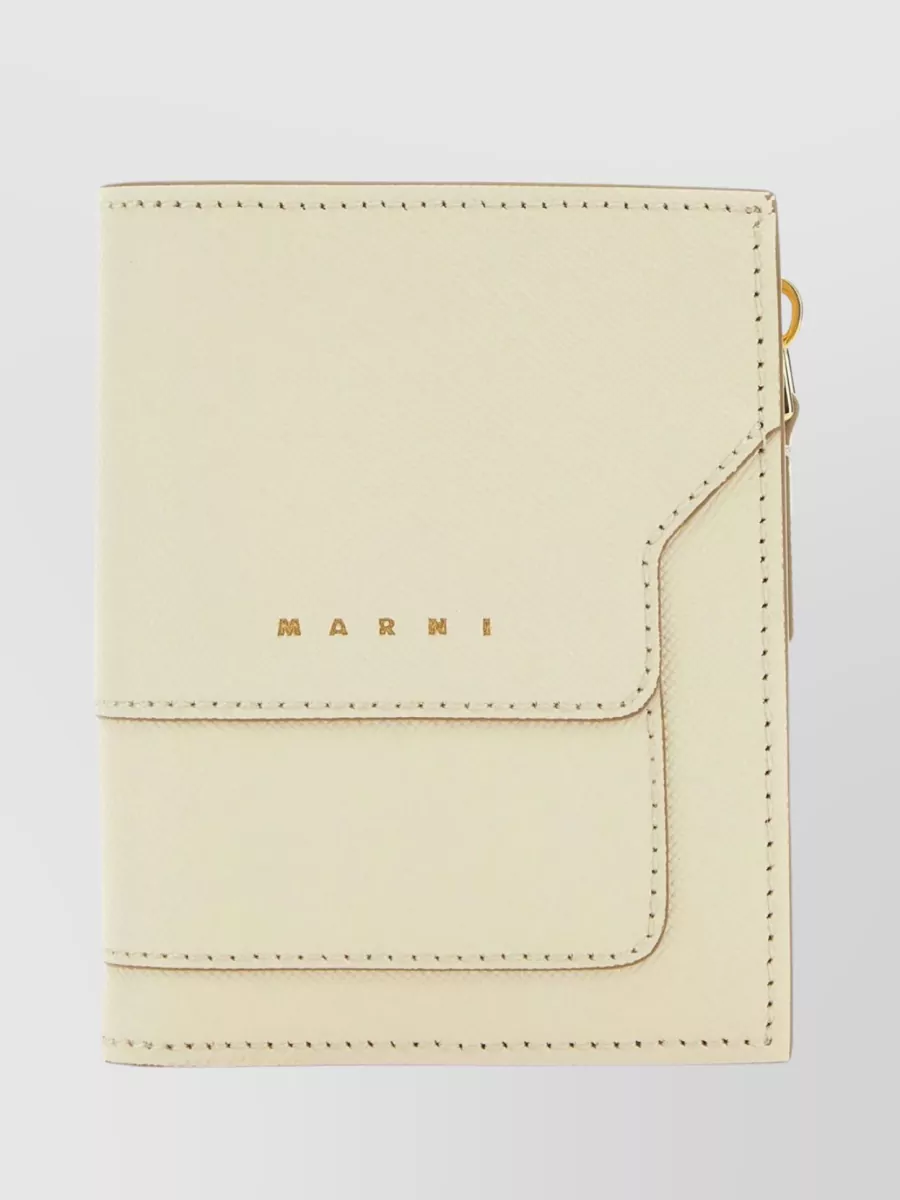 Shop Marni Stitch Detailing Textured Leather Wallet In Cream