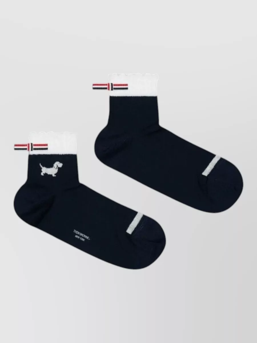 Thom Browne Hector Intarsia Dog Crew Socks Cotton In Blue