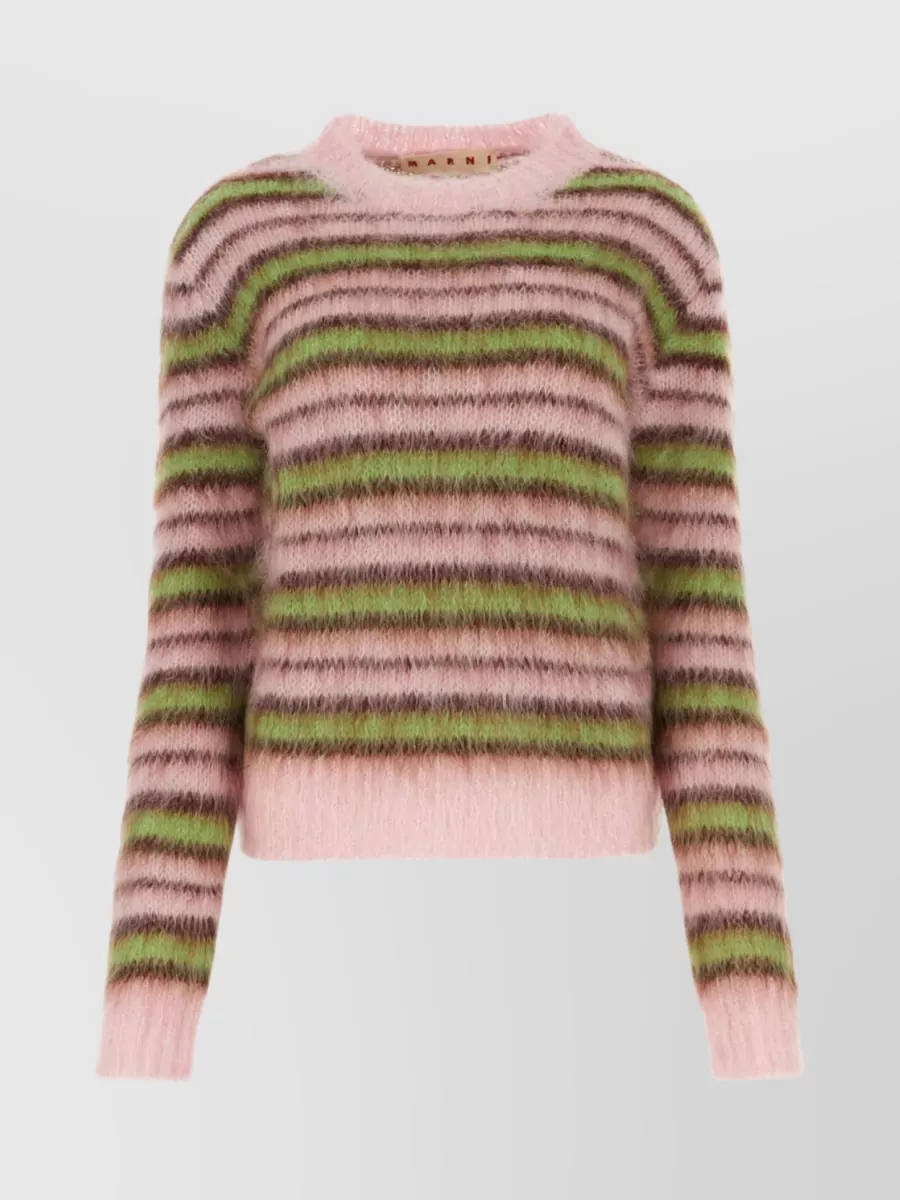 Shop Marni Striped Embroidered Knit Sweater In Pink