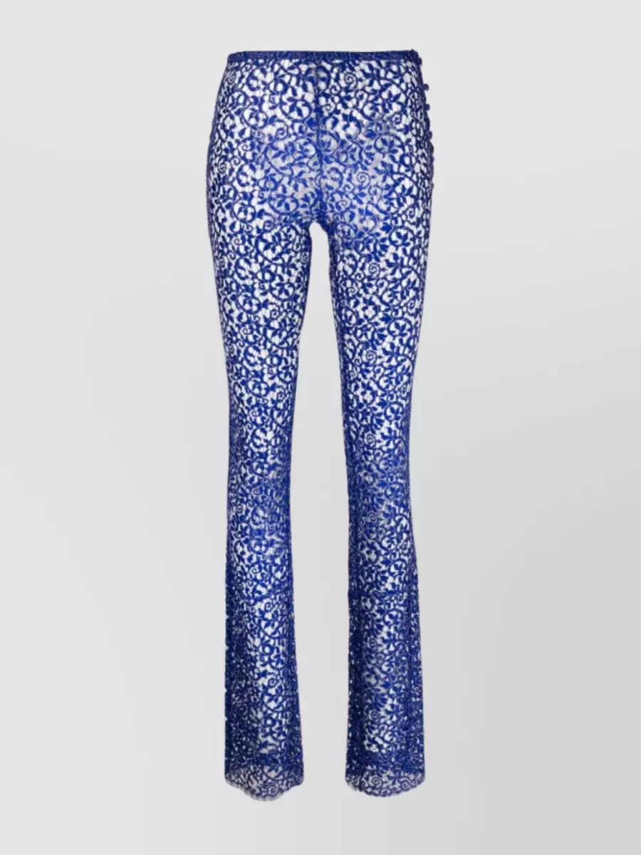 Shop Coperni Flared Lace High Waist Trousers In Blue