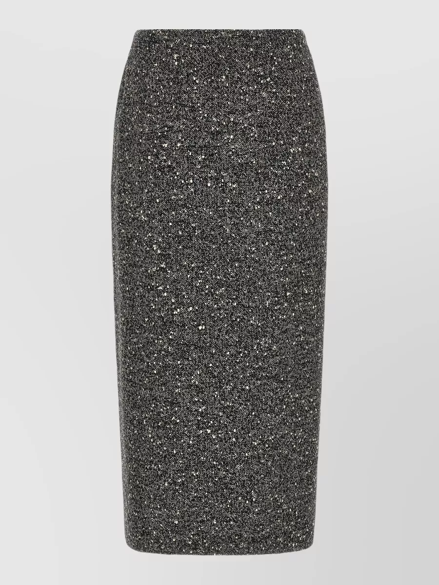 Valentino Garavani Wool Chevron Bouclé High-Rise Asymmetric Ruffle Pencil Skirt