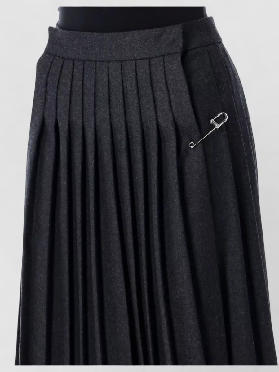 Prada High Waist Midi Pleated Wool Flannel Skirt