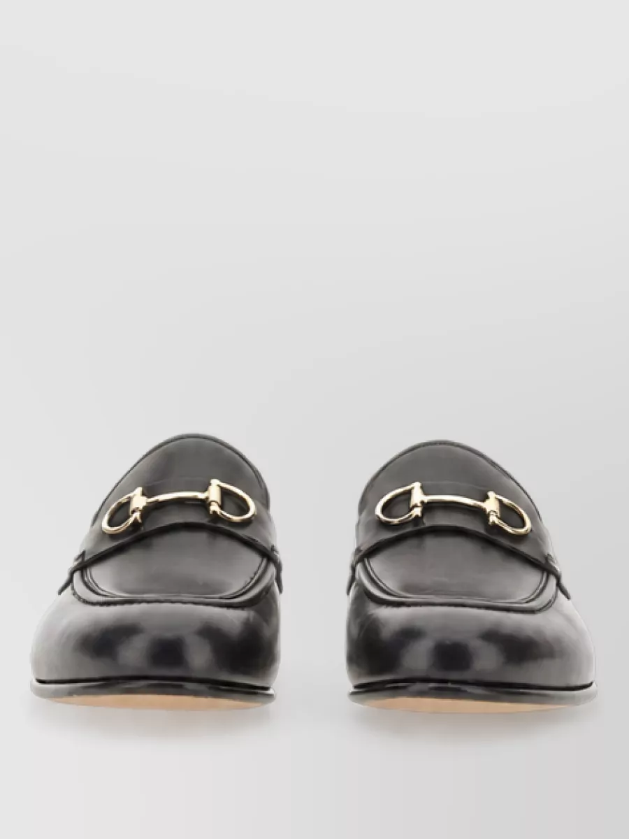 Ferragamo Leather Moccasin Mules In Black