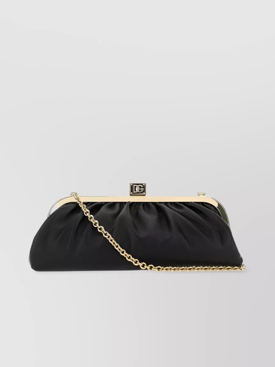 Dolce & Gabbana Maria Nappa Leather Ruched Clutch In Black