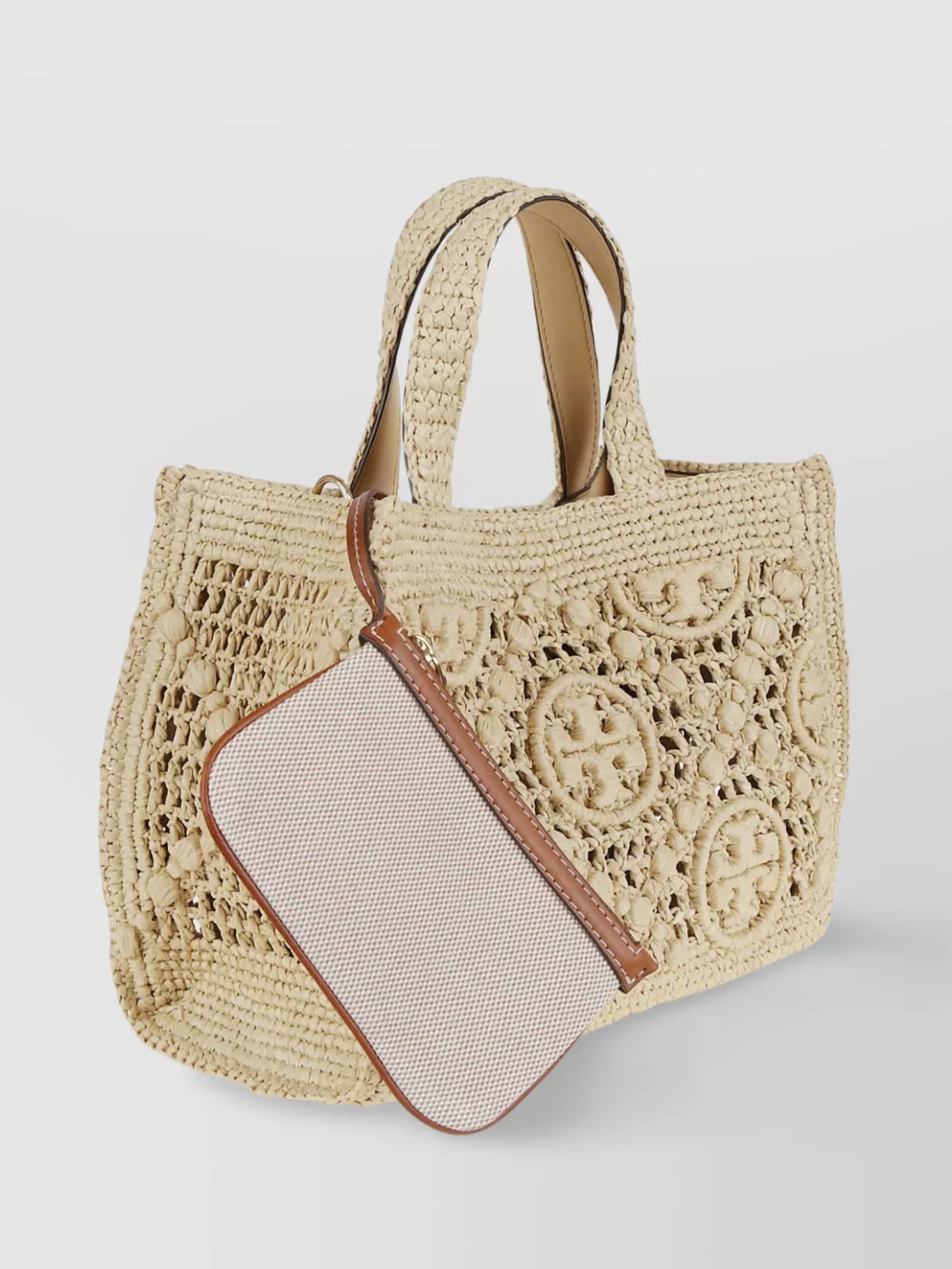 Tory Burch Monogram Raffia Square Tote With Detachable Strap