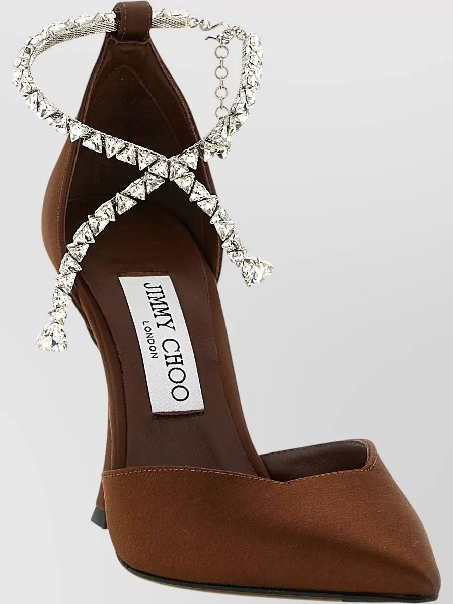 Jimmy Choo Stevie Pumps Ankle Strap Embellished Satin Pointed