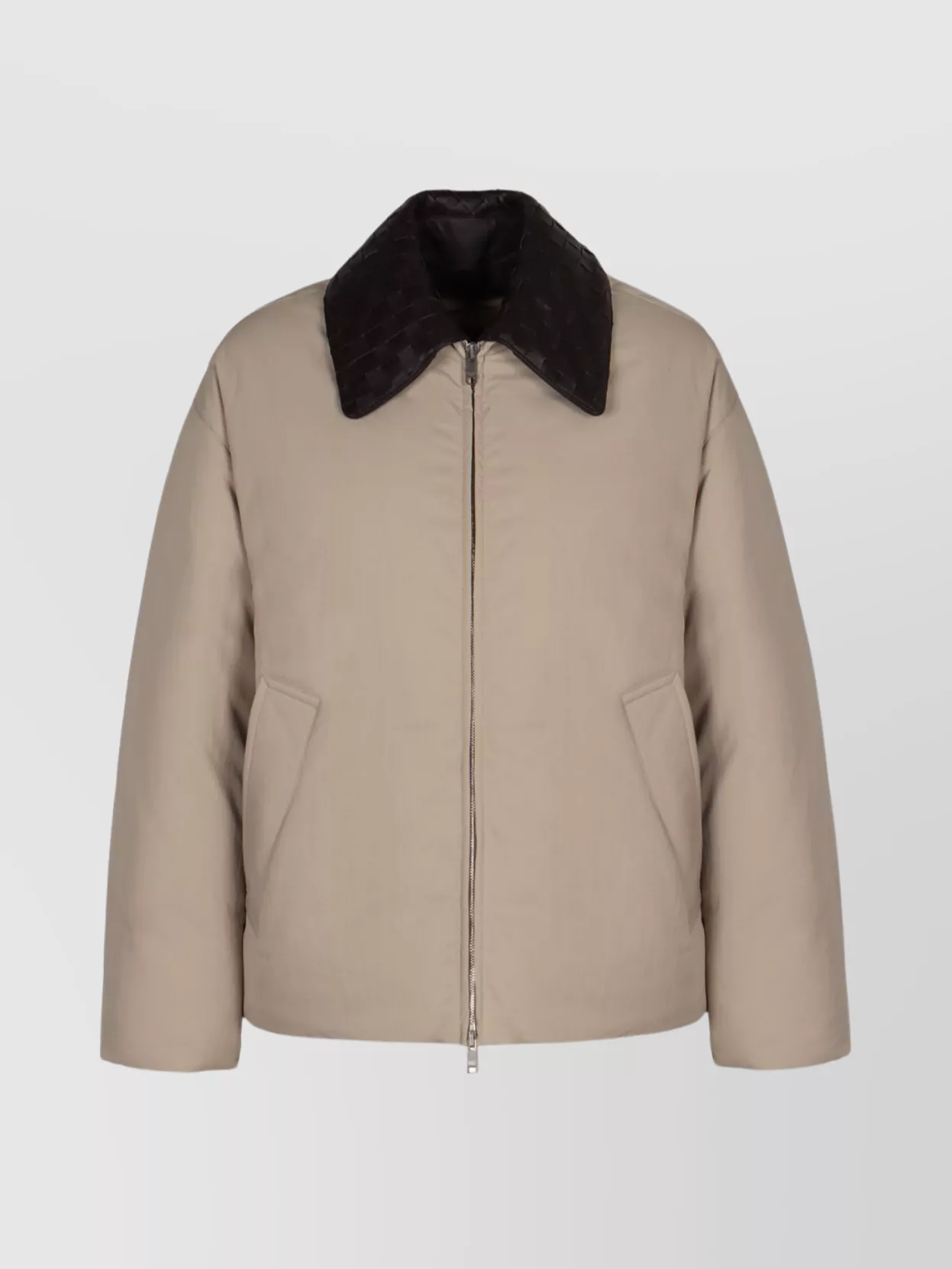Bottega Veneta Insulated Nylon Jacket Featuring Quilted Collar In Neutral