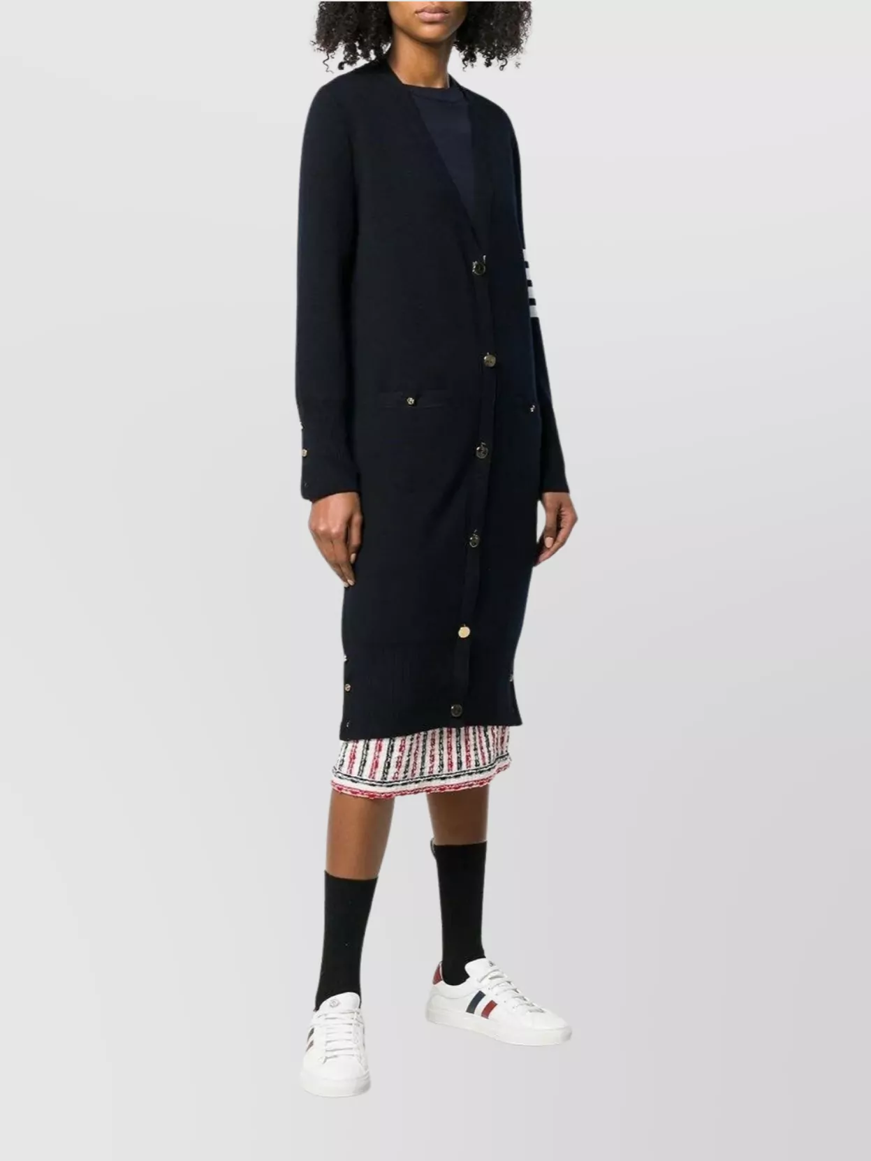 Thom Browne Long V Neck Cardigan With Front Pockets