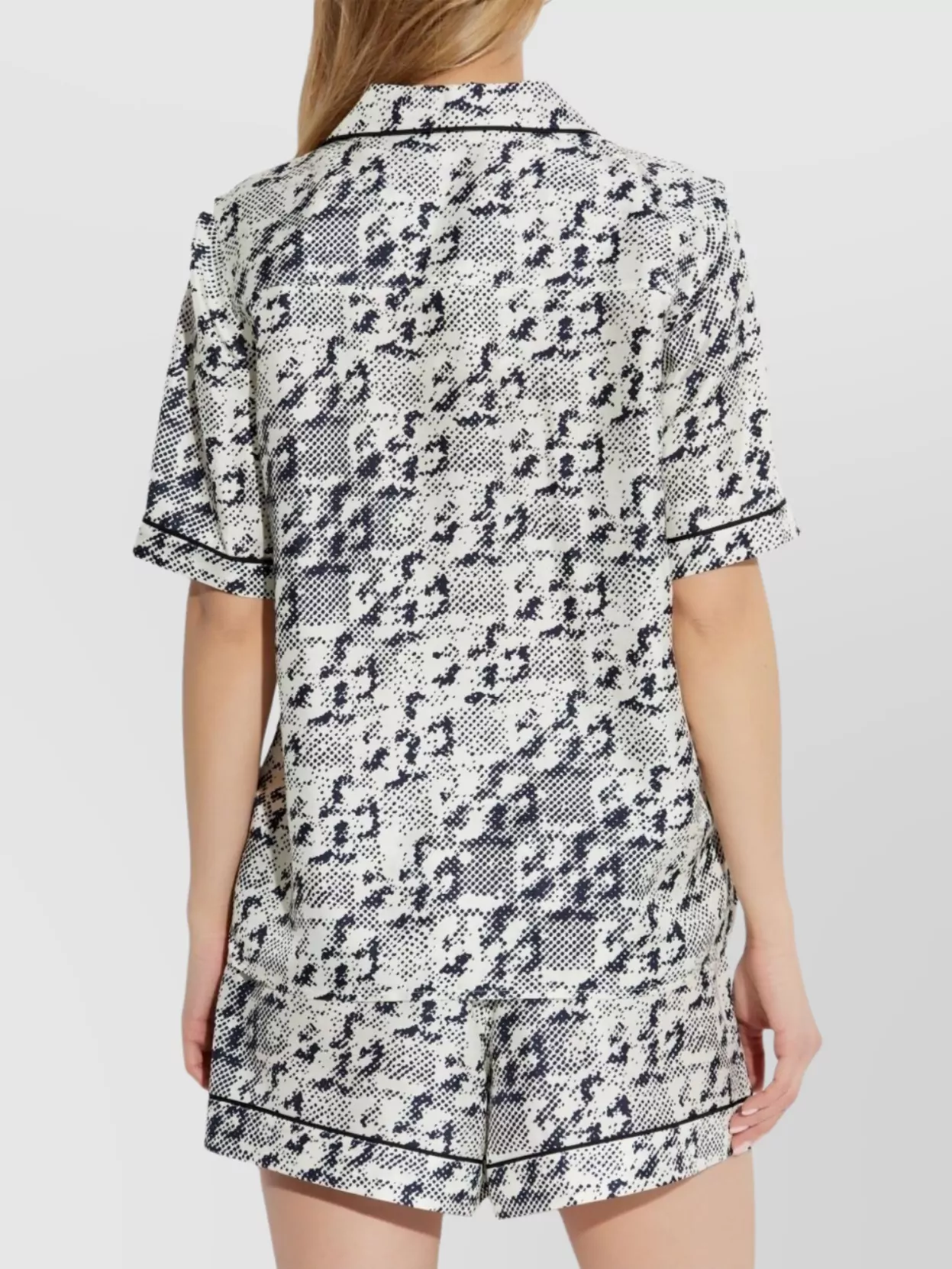 Shop Tory Burch Silk Camp Shirt With Printed Monogram Pattern In Grey