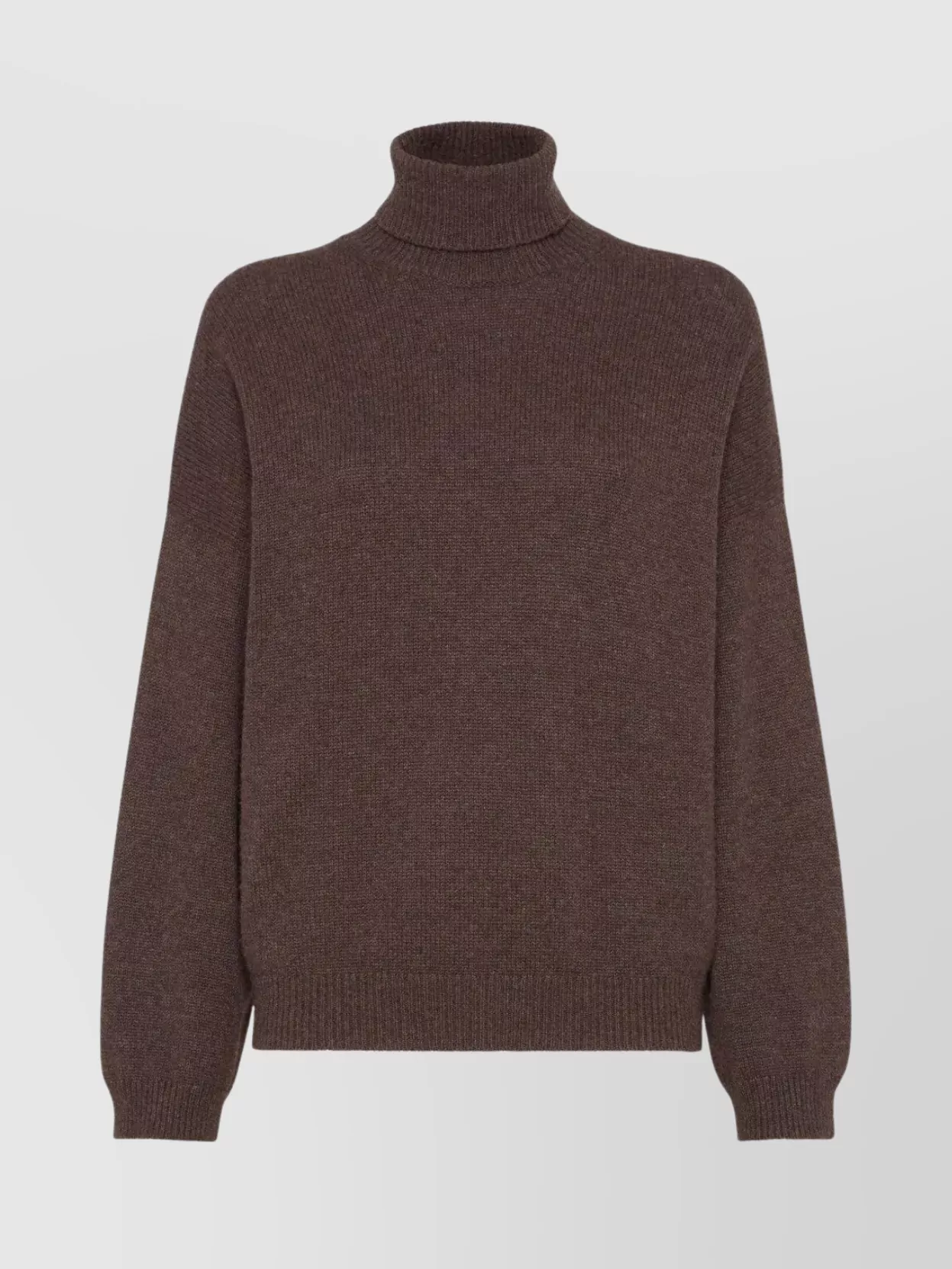 Brunello Cucinelli Ribbed Cashmere Turtleneck Sweater With Long Sleeves In Brown