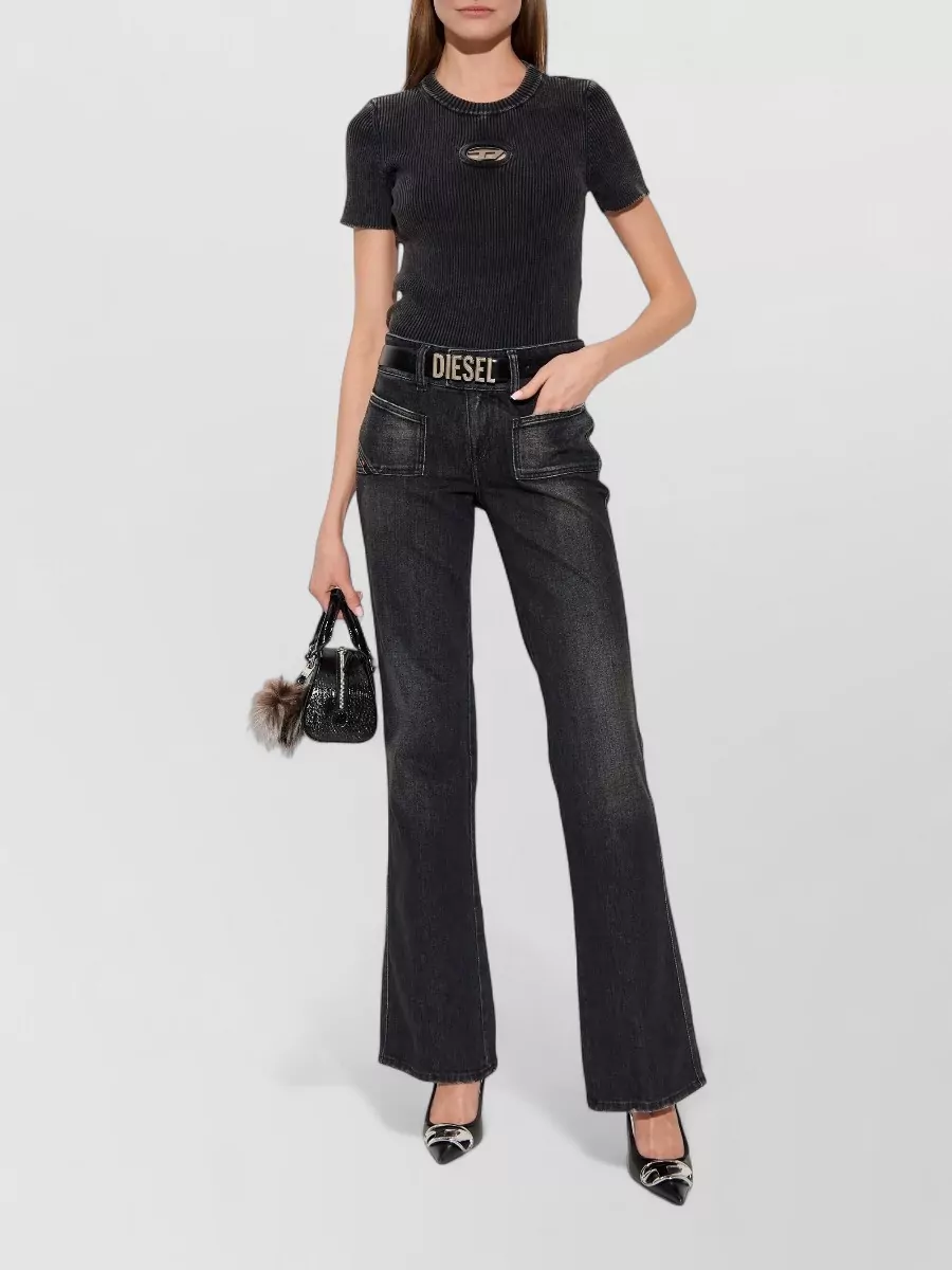 Diesel Short Sleeve Ribbed Crew Neck Top