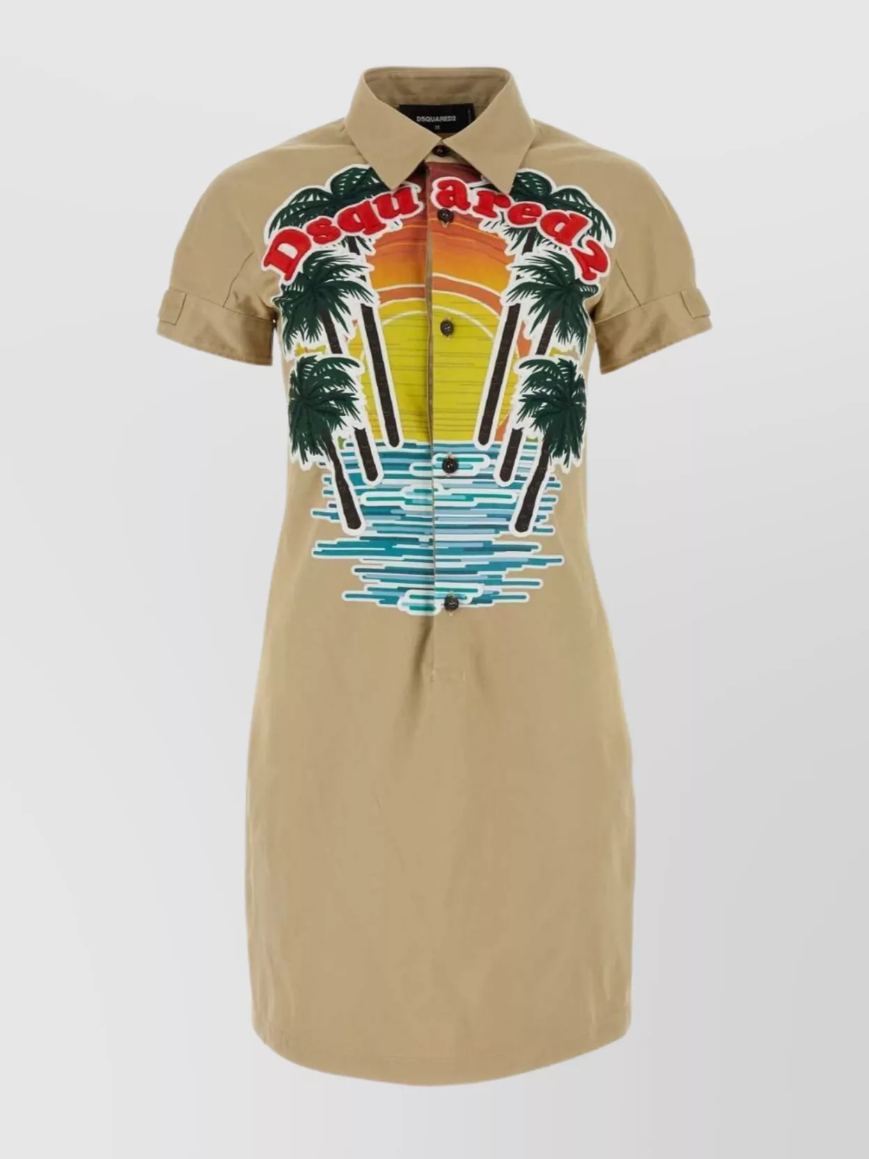 Shop Dsquared2 Stretch Cotton Shirt Dress With Sunset Print