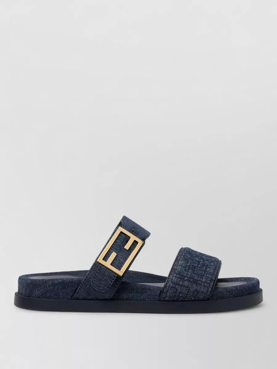 Fendi Denim Texture Flat Sole Open Toe Sandals