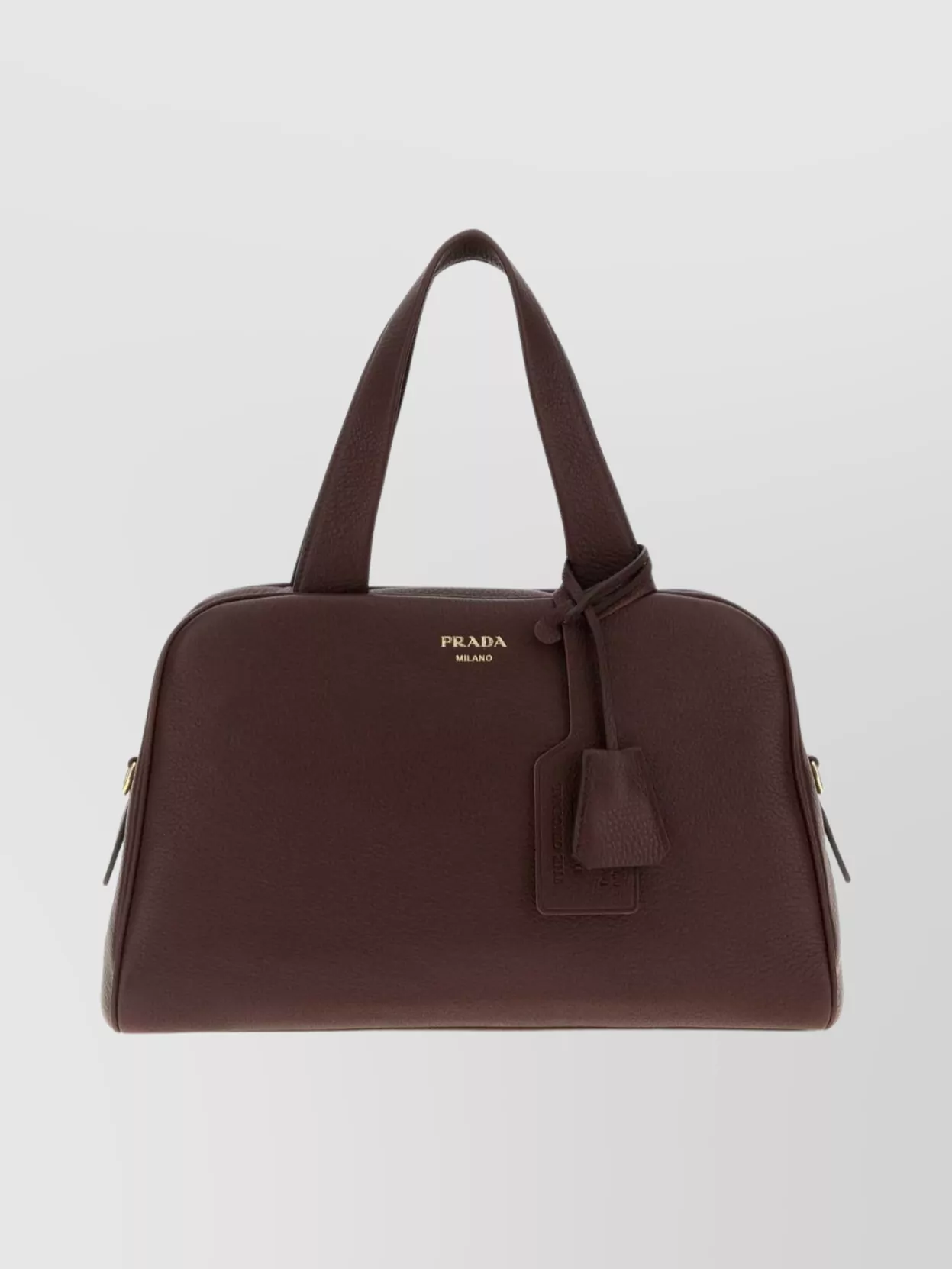 Prada Leather Handbag With Top Handles And Luggage Tag