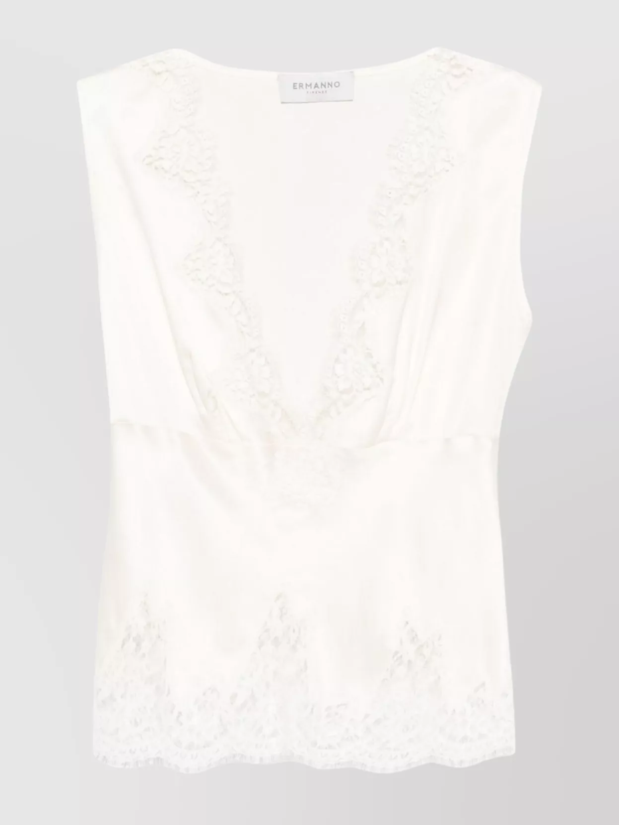 Ermanno Firenze Lace Trim Sleeveless Top With Deep V-Neck