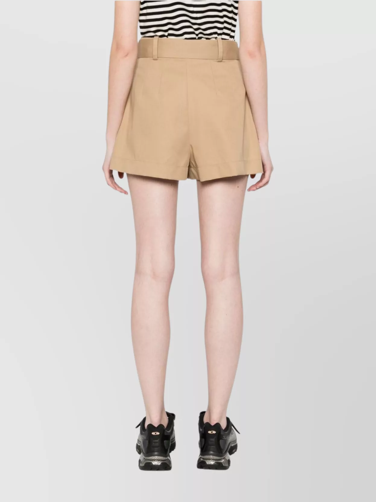 Moncler Belted High Waist Cotton Blend Shorts