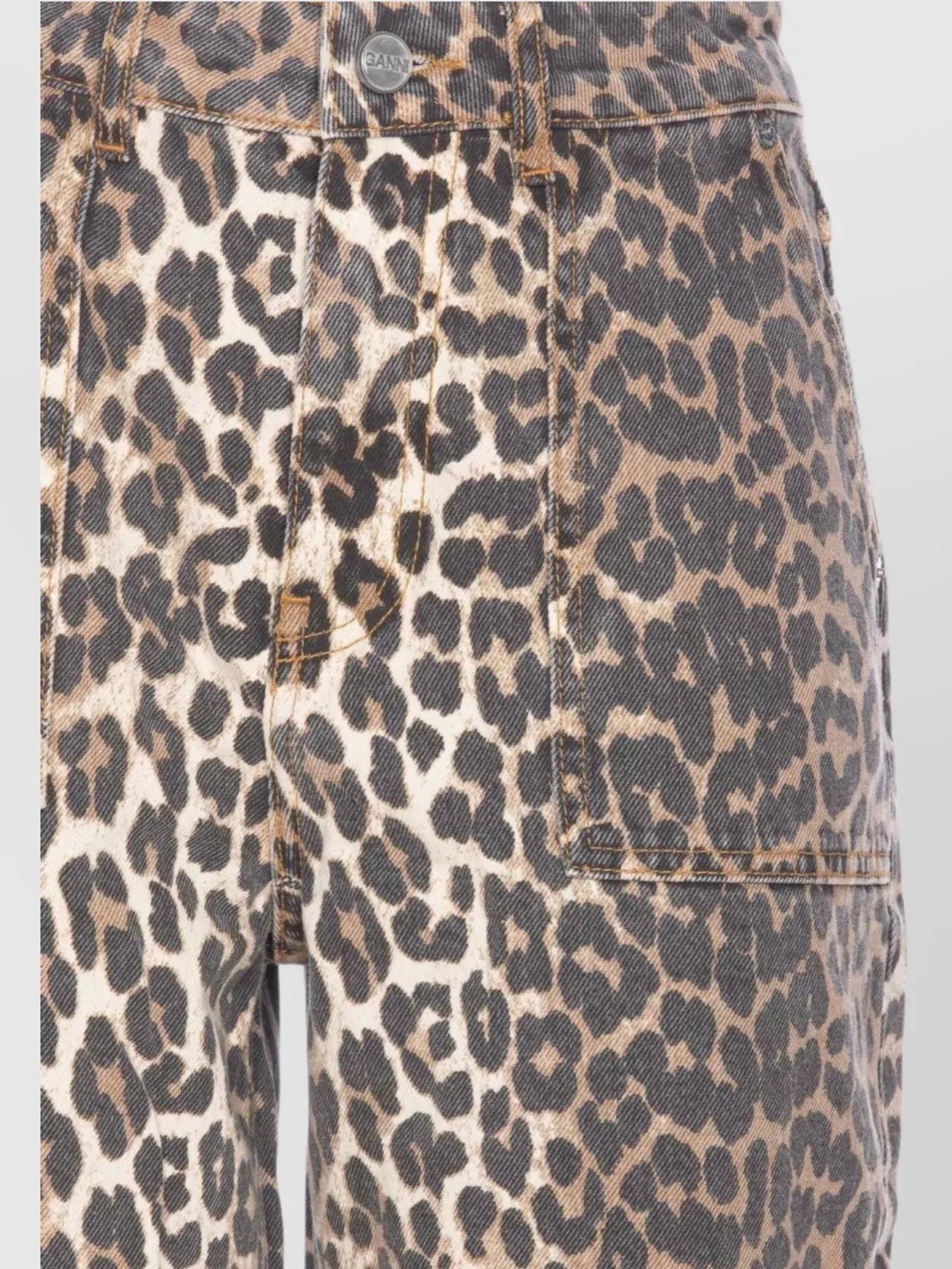 Ganni High Waist Leopard Print Wide Leg Trousers In Green