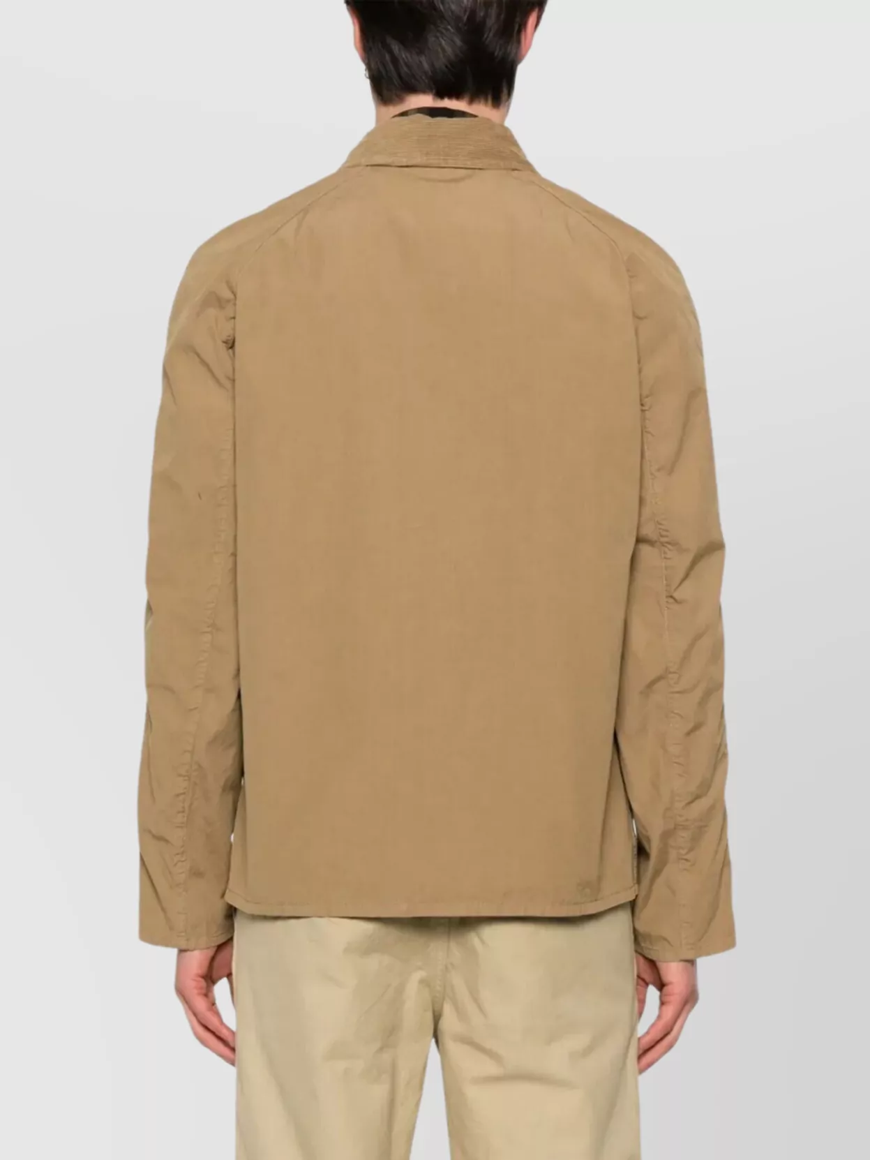 Barbour Stone-colored Garment-dyed Casual Jacket With Corduroy Collar In Gray
