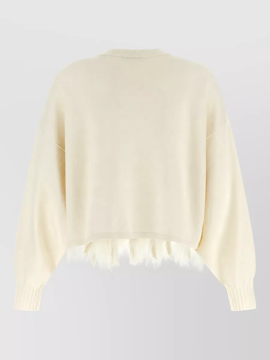 Alberta Ferretti Feather-Trimmed Ribbed Cropped Sweater