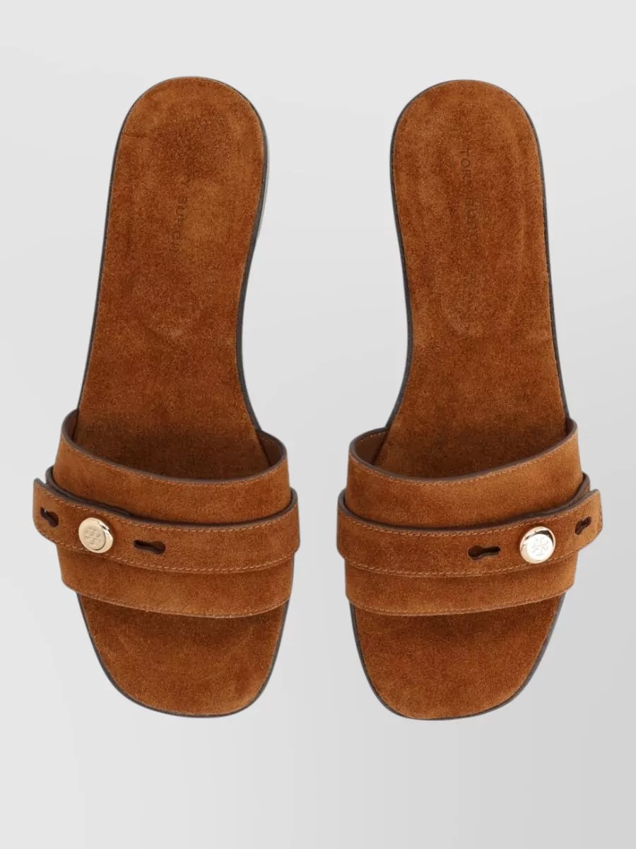 Tory Burch Suede Logo-Plaque Slides