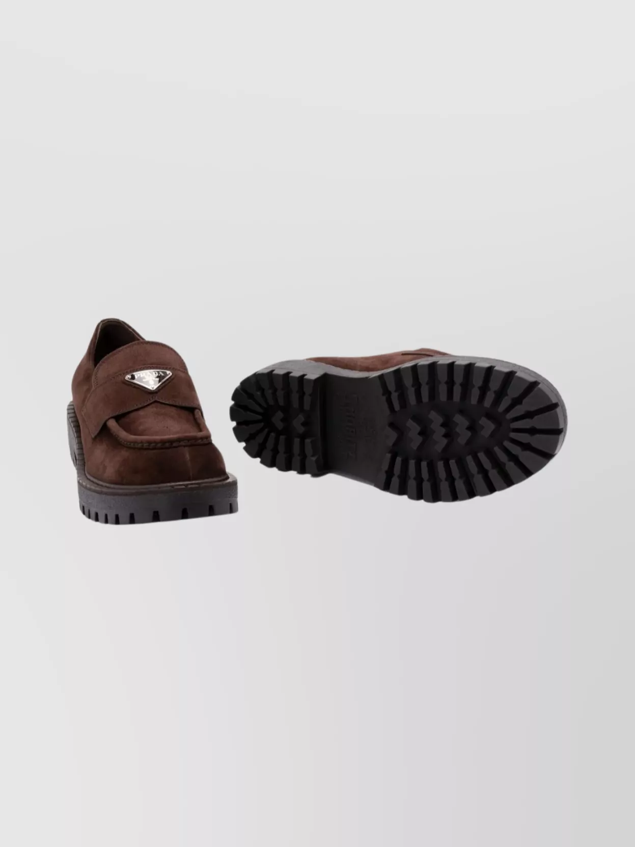 Prada Chunky Sole Suede Slippers With Round Toe In Brown