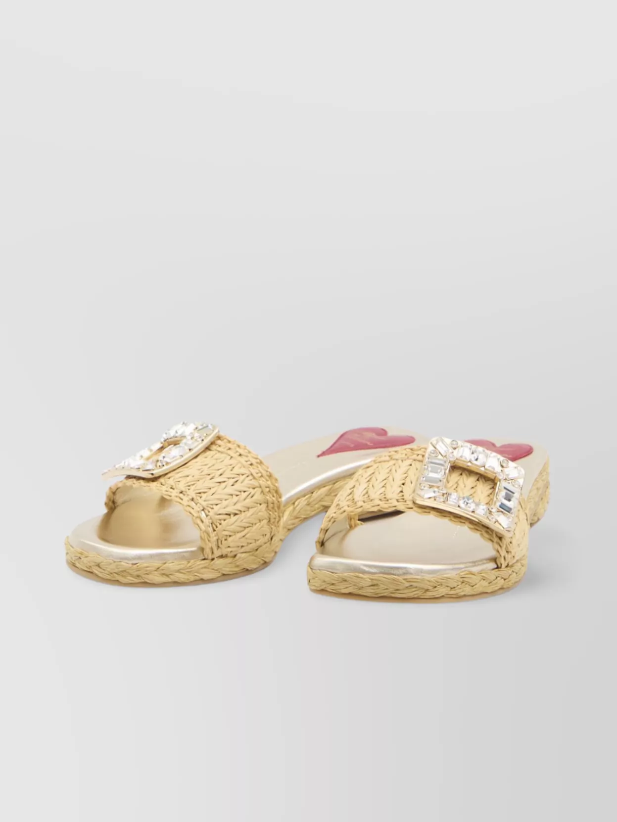 Roger Vivier Crystal Buckle Raffia Slides