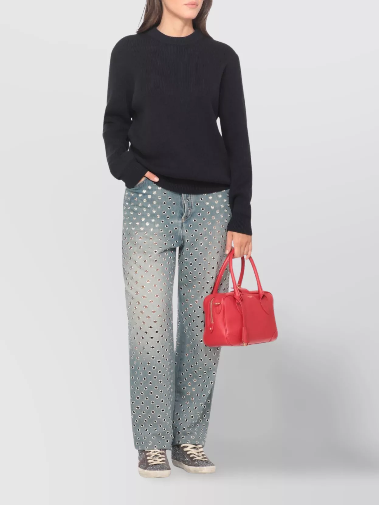 Golden Goose Crewneck Ribbed Cotton Sweater With Long Sleeves