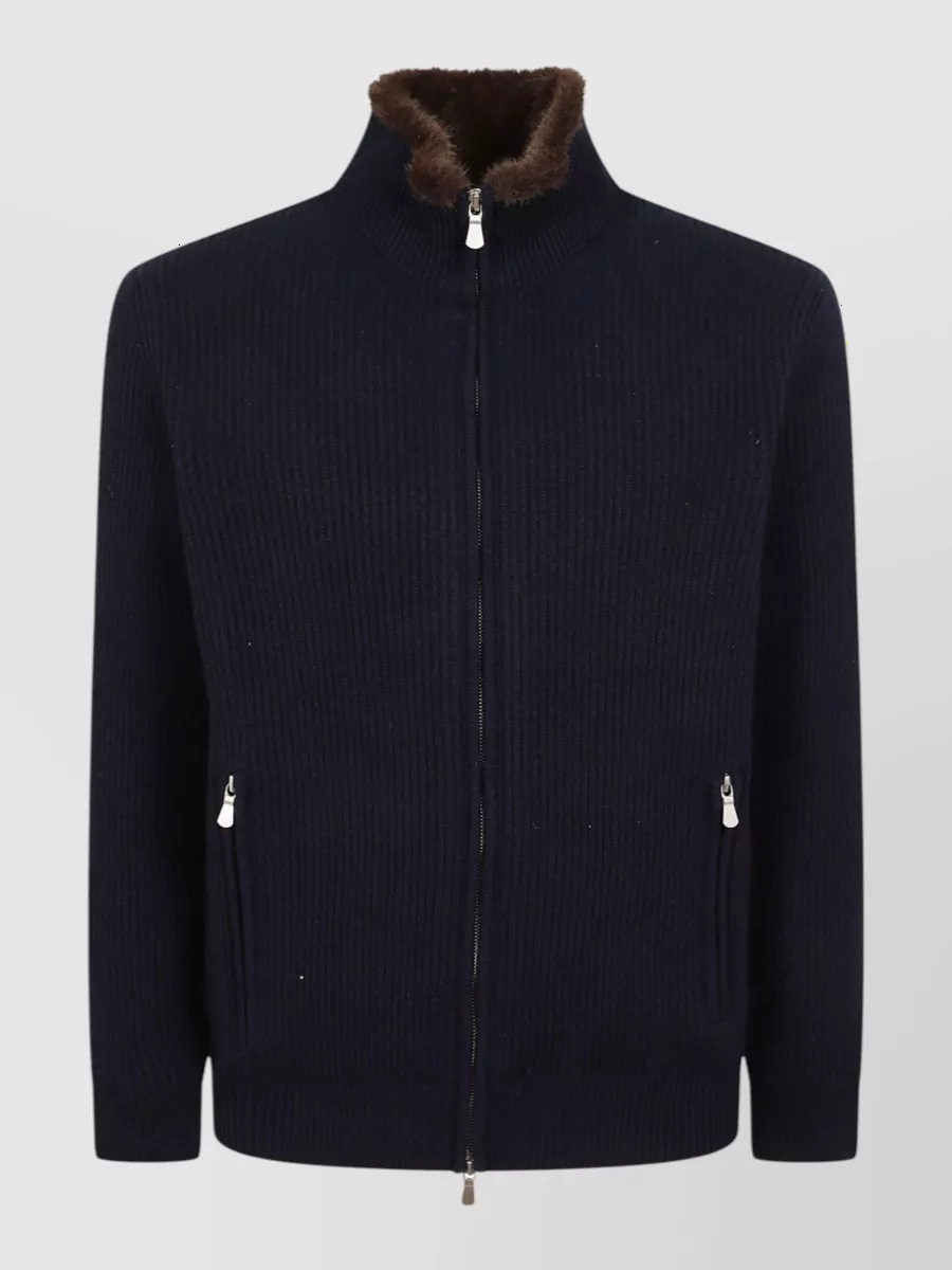 Barba Napoli cashmere ribbed knit zip-up cardigan